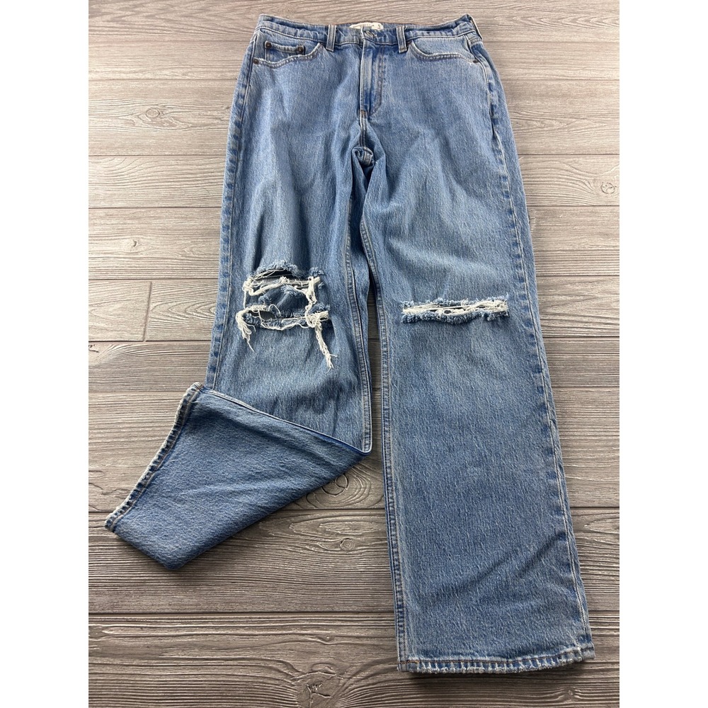 Abercrombie & Fitch Curve Love The Baggy Low Rise Distressed Jeans 27 Light Wash